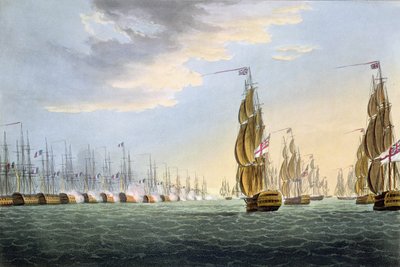 معركة النيل ، 1 أغسطس 1798 ، نقشها توماس ساذرلاند من أجل الإنجازات البحرية لـ Jenkins ، 1816 (نقش الألوان) بواسطة توماس ويتكومب